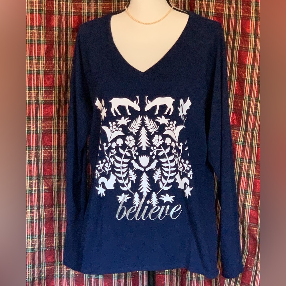 ST. JOHN’S BAY L/S HOLIDAY BELIEVE SHIRT - SZ X-LARGE